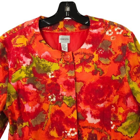 Chicos Floral Jacket Chicos Sz 2 US L/12 Round Neck Hidden Button Placket Blazer - Picture 10 of 16